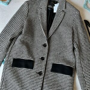 Maje Black and White Houndstooth wool coat